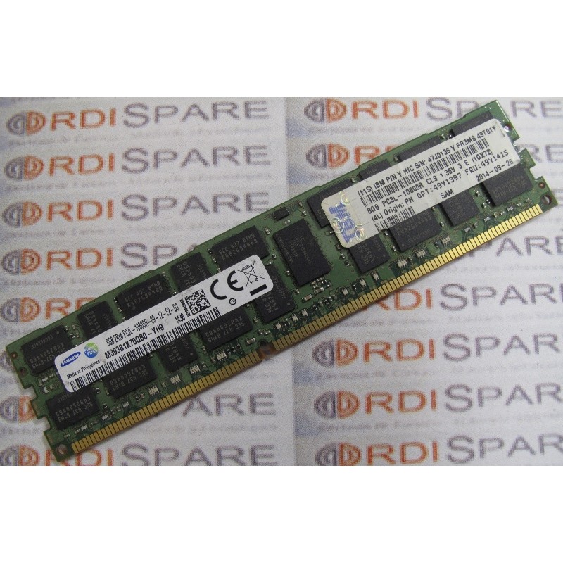 Mémoire 8Gb 2Rx4 DDR3 PC3L-10600R ECC IBM 49Y1397 FRU 49Y1415 - Samsung M393B1K70QB0-YH9  