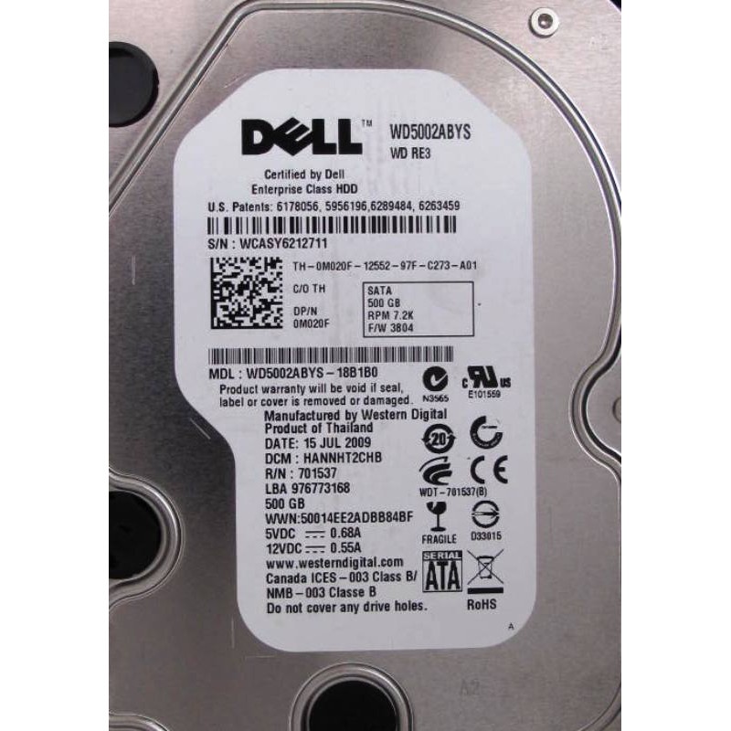 Disque Dell WD5002ABYS 500Go SATA 7200t 3.5"