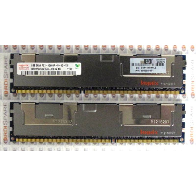 Mémoire 8Gb 2Rx4 PC3-10600R DDR3-1333MHz ECC HP 500205-071 Hynix HMT31GR7BFR4C-H9 