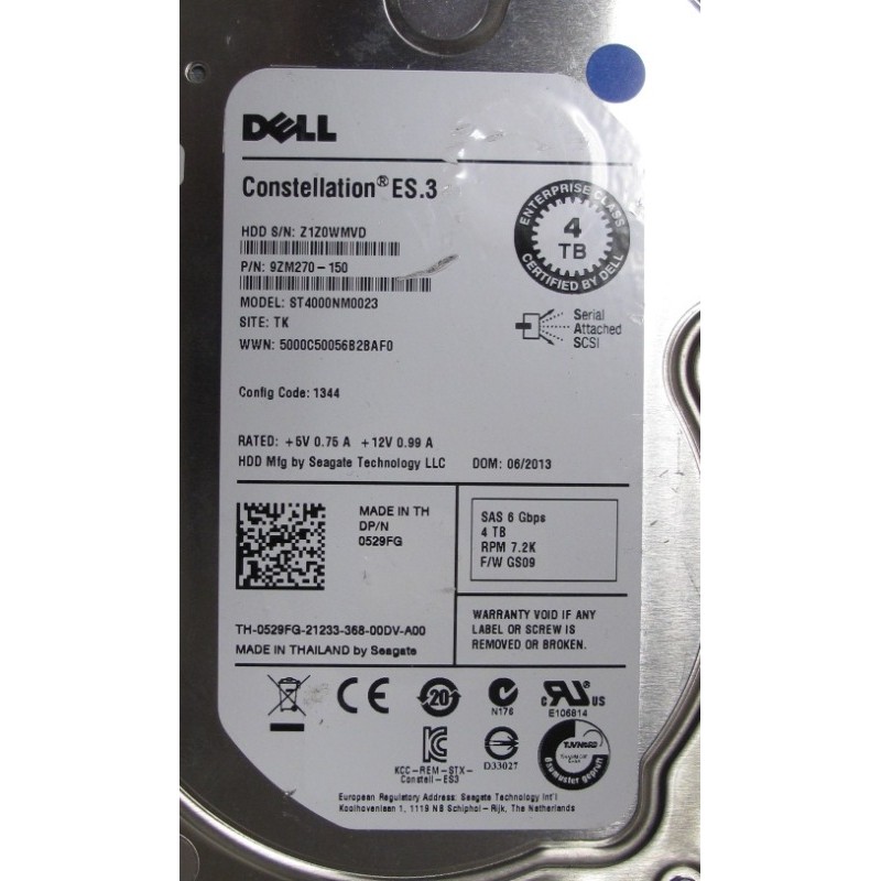 Dell 0529FG 4Tb SAS 7.2K 6GBps 3.5" HDD seagate st4000nm0023 Constellation ES.3 9ZM270-150