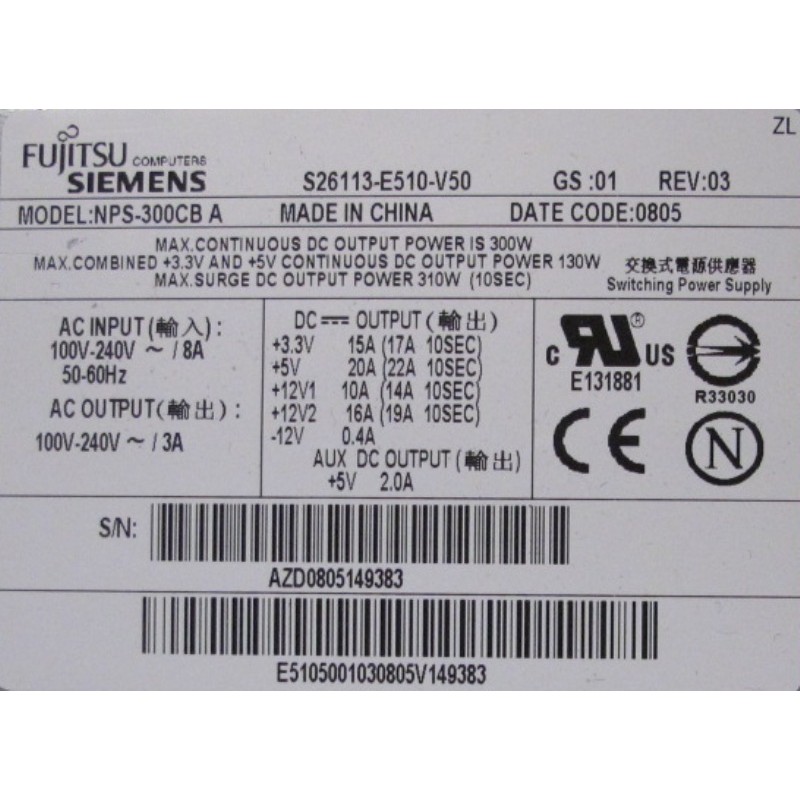 for Fujitsu for Siemens R670 Power Supply S26113-E550-V70-01 HP