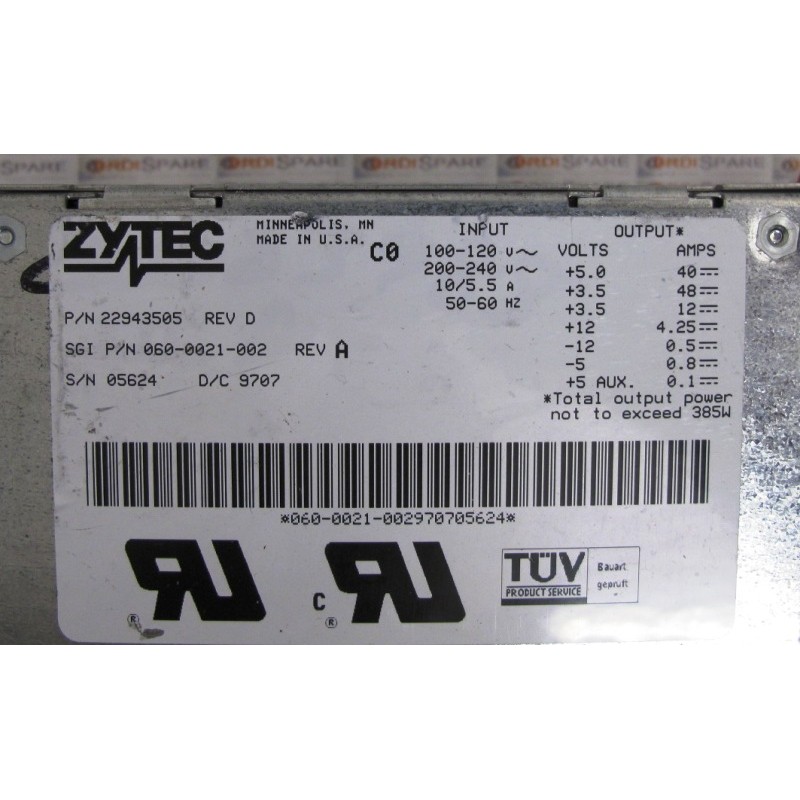 SGI 060-0021-002 ZYTEC 22943505 Power Supply for Indigo2