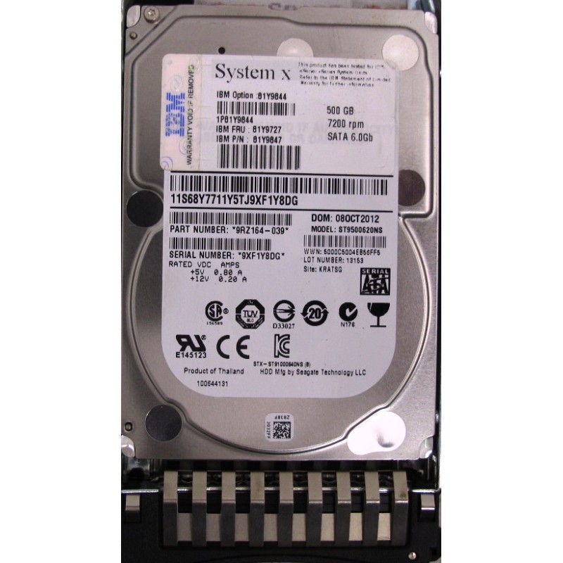 Disque IBM 81Y9847 ST9500620NS 500Gb SATA 2.5" 7200RPM 6.0Gbs