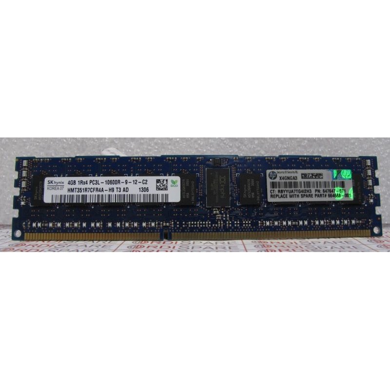 4GB RAM memory module 1Rx4 PC3L-10600R HP 647647-071 SP 664688-001 HMT351R7CFR4A-H9 M393B5270DH0 MT18KSF51272PZ 