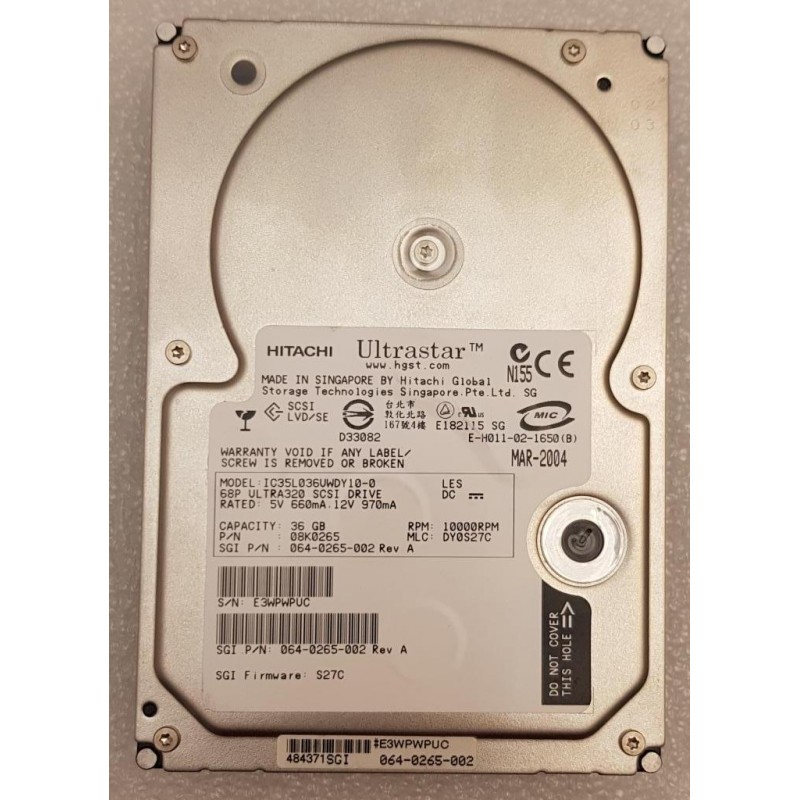 Disque 36GB 10K SCSI 3.5'' 68Pin SGI 064-0265-002 Hitachi 08K0265