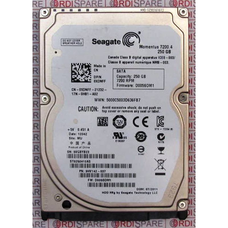 Seagate Momentus ST9250410AS 250GB 7200 RPM 16MB Cache SATA 2.5" PN 9HV142-037 DELL XDNFF 