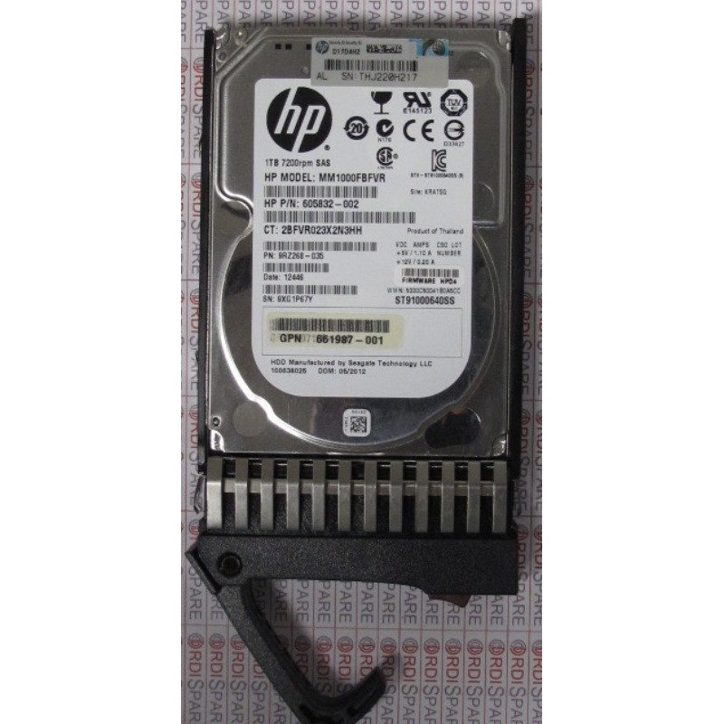 HDD 1TB SAS 7.2K 2.5''  Seagate ST91000640SS PN 9RZ268-035 HP 605832-002 GPN 661987-001 model MM1000FBFVR