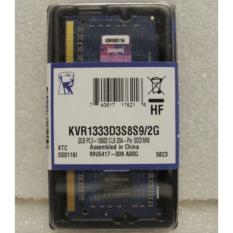 Mémoire KVR1333D3S8S9/2G 2Gb PC3-10600 pour portable 99U5469-011.A01LF