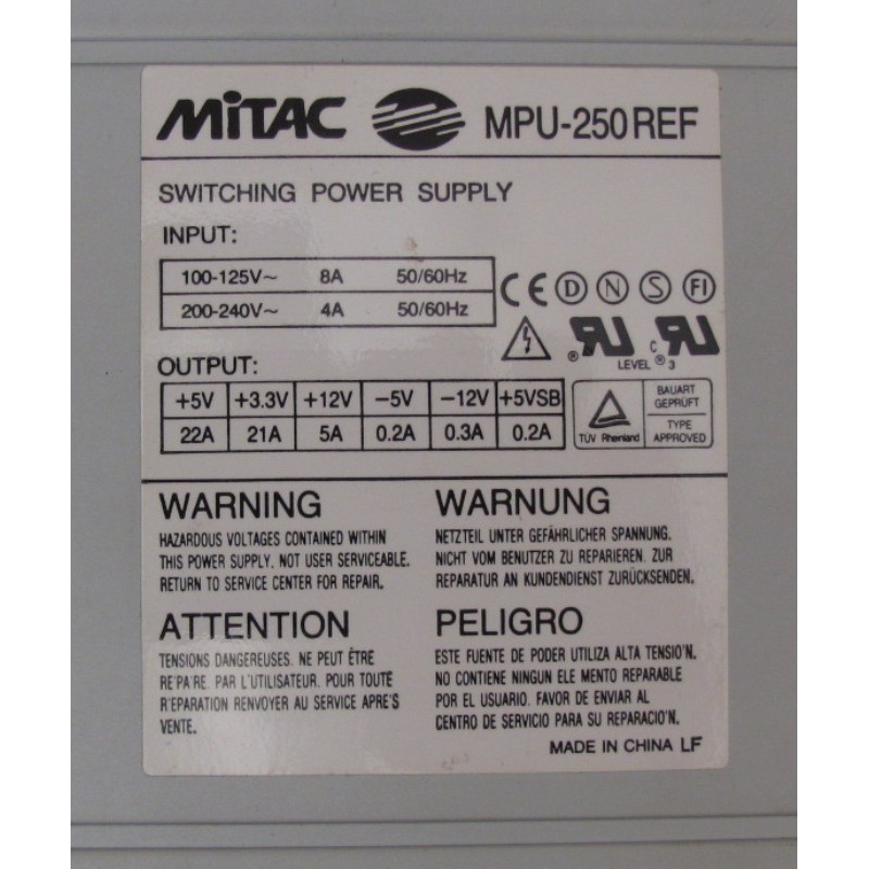 SUN 370-3171 Power Supply MITAC MPU-250REF 250W SUN Ultra 10