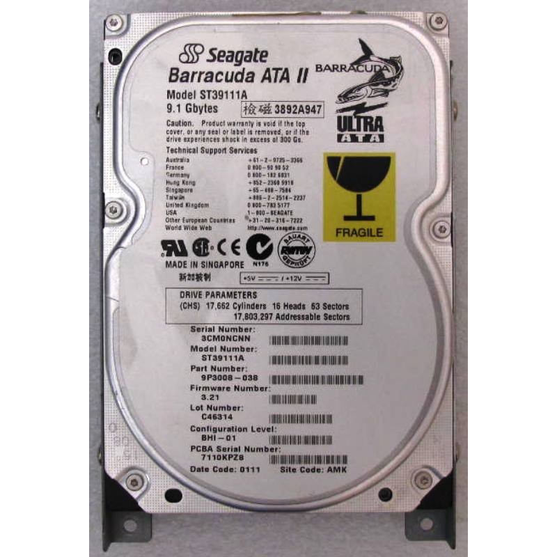 HDD 9.1Gb 7.2K Ultra ATA/66 IDE 40-Pin 3.5 Seagate ST39111A SUN 370-3911 