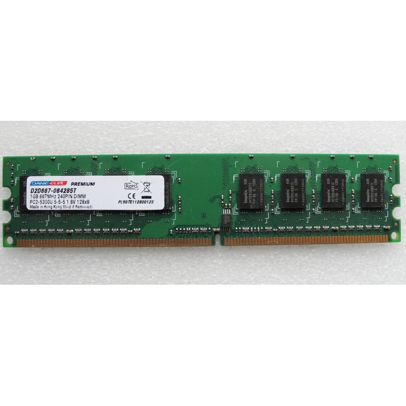 Mémoire 1Gb PC2-5300U 667Mhz DDR2-5300U Non Ecc Dane Elec D2D667-064285T