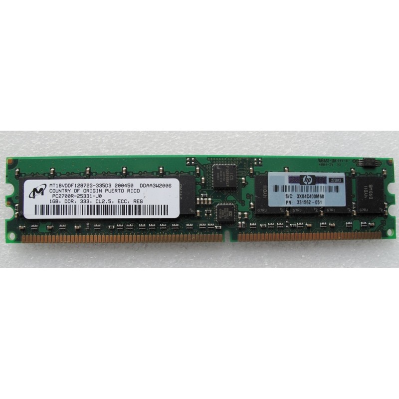 1Gb PC2700R DDR 333 ECC Memory module HP 331562-051 MICRON MT18VDDF12872G-335D3