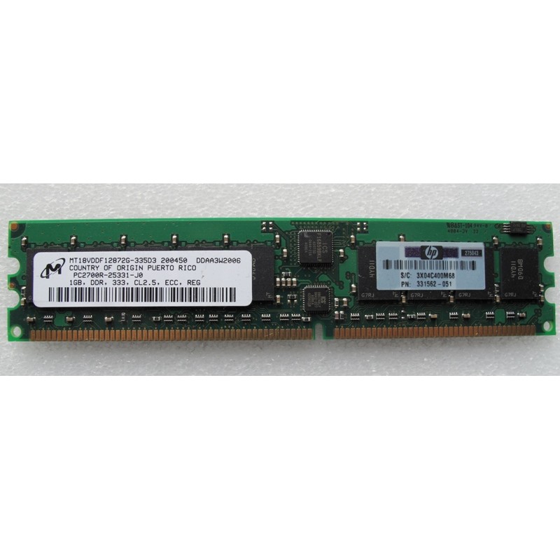 Mémoire 1Go PC2700R DDR 333 ECC HP 331562-051 MICRON MT18VDDF12872G-335D3