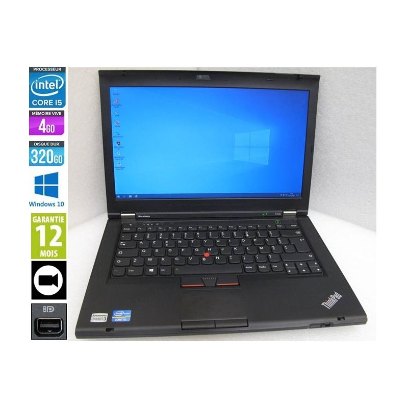 PC Portable 14'' Lenovo ThinkPad T430 Core I5 2520M 2.50GHz 4Go RAM  Disque 320Go WEBCAM No DVD W10-mini DP