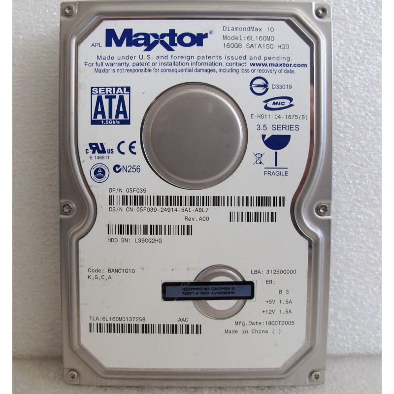 Disque dur interne MAXTOR 6L120M0 120 GB SATA/150 HDD 3.5 7200RPM 8MB  DiamondMax 10