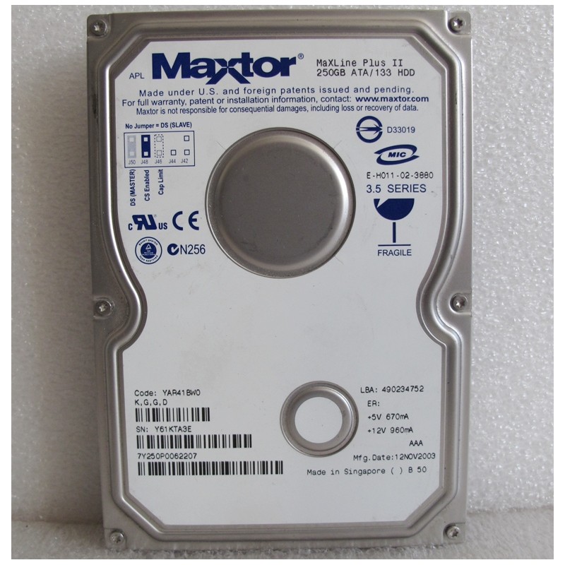Disque Maxtor 7Y250P0 MaXLine Plus II 250Gb IDE 7200t 3.5"