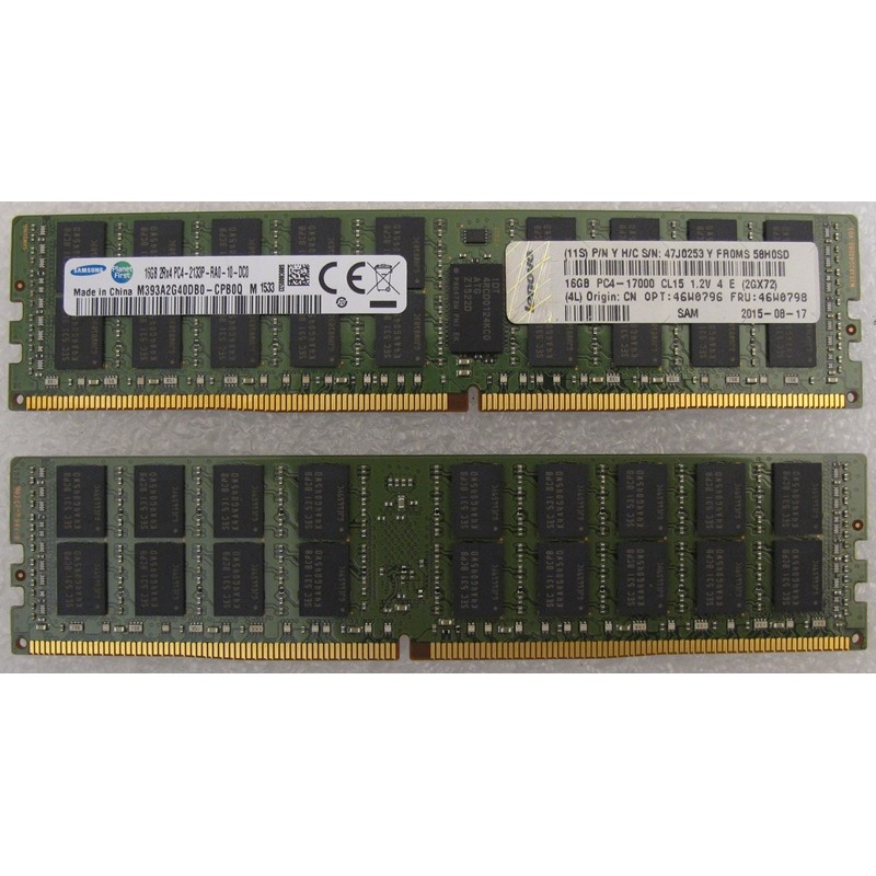 Mémoire 16GB 2Rx4 PC4-17000 DDR4-2133P Samsung M393A2G40DB0-CPB0Q - IBM 47J0253 Opt 46W0796 Fru 46W0798