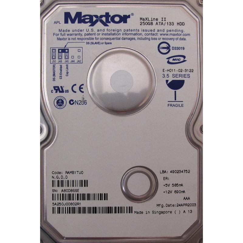 Disque 250Gb 7200RPM IDE 3.5 MAXTOR MaxLine II