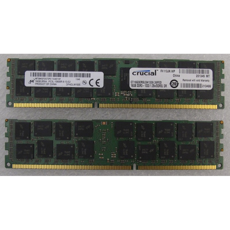 16Gb 2Rx4 PC3L 10600R memory module Micron MT36KSF2G72PZ-1G4E1HF Crucial CT16G3ERSLD41339 DDR3