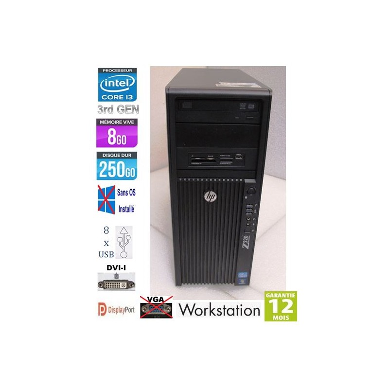 HP Workstation Z220 Xeon i3-3220 3.30GHz 4Gb RAM 250Go Sata W7 COA