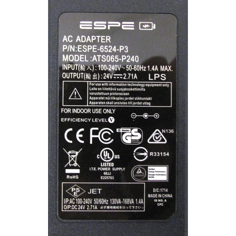 Ac apdater 65W 24V 2.71A ESPE ATS065-P240 pn ESPE-6524-P3