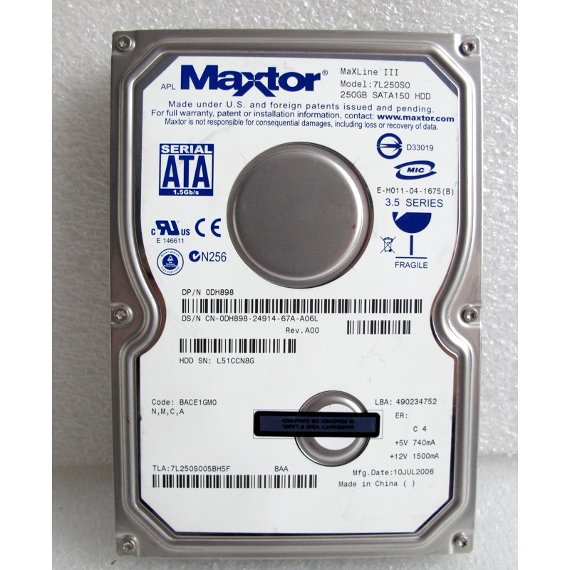 Disque Maxtor 7L250S0 250Gb SATA 7200t 3.5"