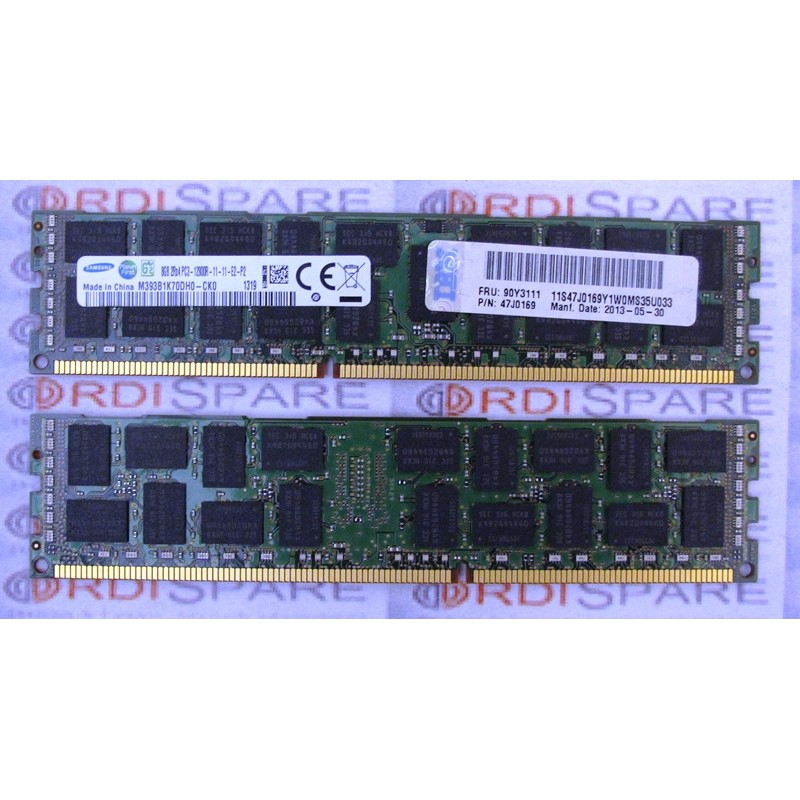 8Gb RAM 2Rx4 PC3-12800R memory module IBM 47J0169 FRU 90Y3111 Samsung M393B1K70DH0-CK0
