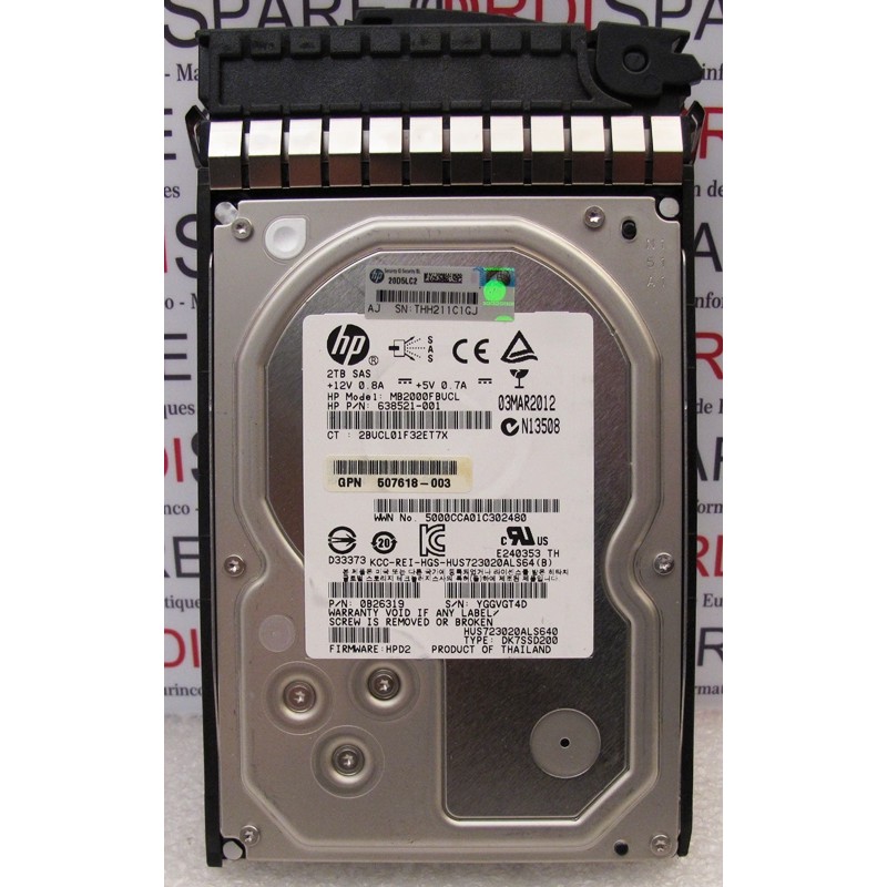 HDD 2Tb 7.2K SAS 3.5 HP 638521-001 Model MB2000FBUCL GPN HP 507618-003 Hitachi HUS723020ALS640 PN 0B26319 