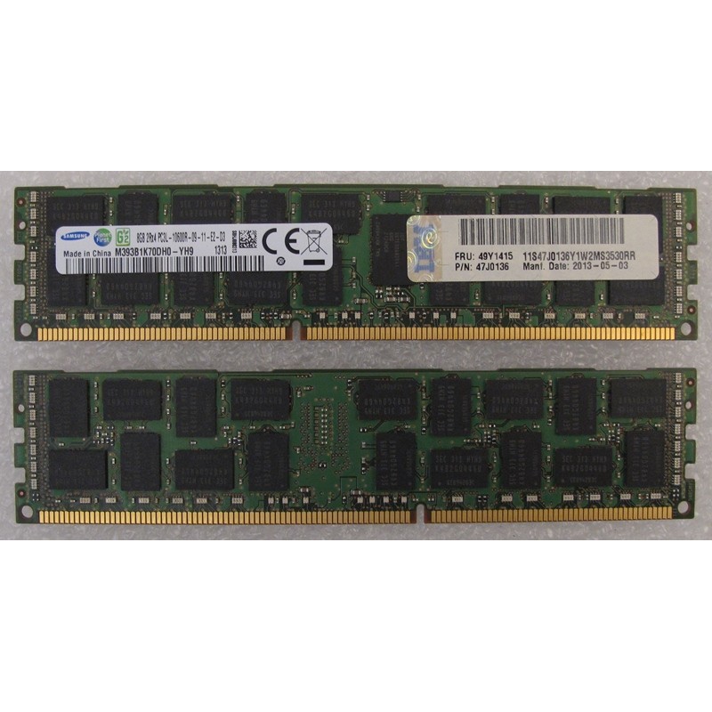 Mémoire 8Gb 2Rx4 PC3L-10600R DDR3-1333MHz IBM 47J0136 FRU 49Y1415 - Samsung M393B1K70DH0-YH9