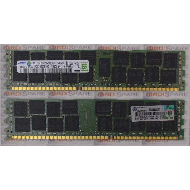 Mémoire 16Gb 2Rx4 PC3L-10600R DDR3-1333MHz HP 647653-081 HP 664692-001 Samsung M393B2G70BH0-YH9Q8