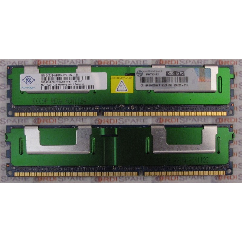 Mémoire 8Gb 2Rx4 PC3-10600R DDR3-1333MHz HP 500205-071 - Nanya NT8GC72B4NB1NK-CG - NT8GC72B4NG0NL-CG