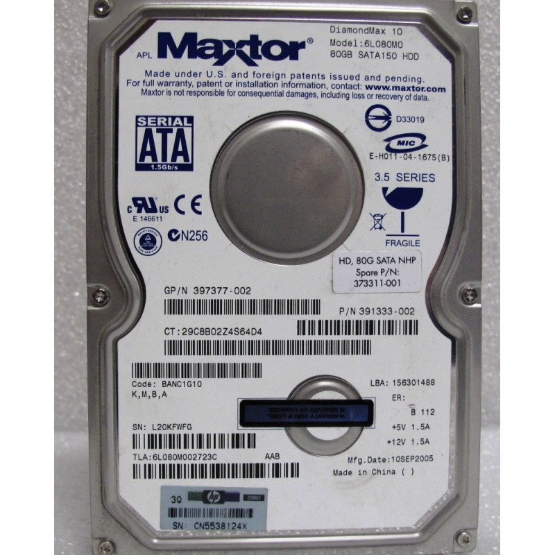 Disque Maxtor 6L080M0 80Go SATA 7200t 3.5"