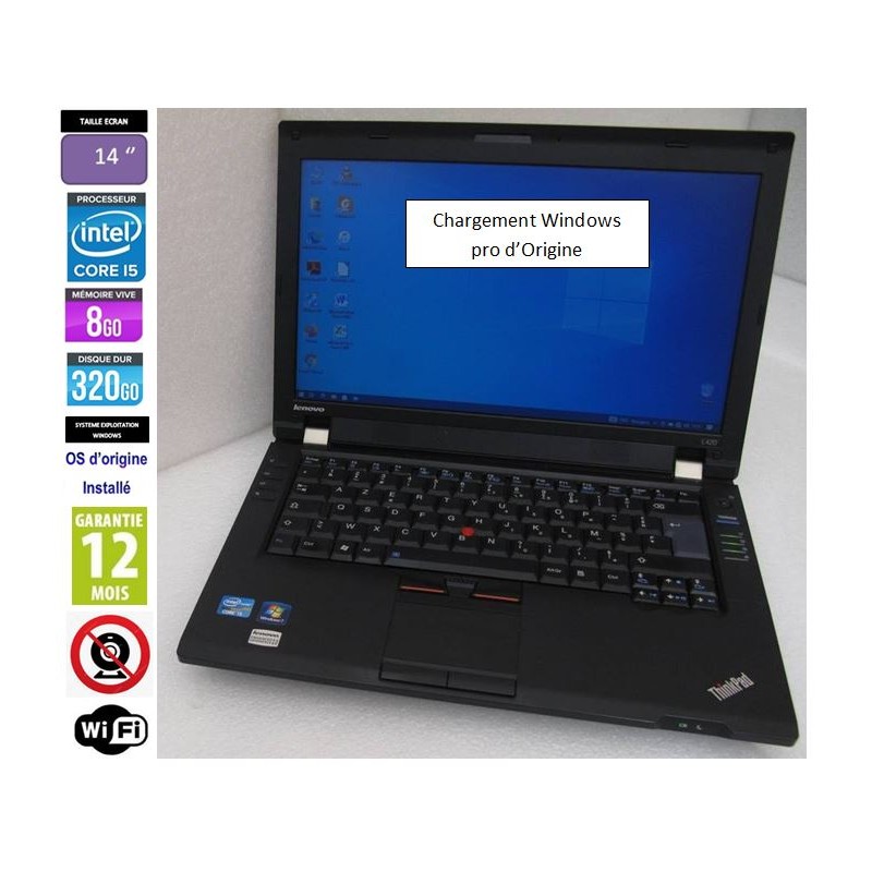 Lenovo Thinkpad L420 Core i5-2520M 2.50GHz 4Gb 320Go Windows 14'' Display NO WEBCAM No DVD