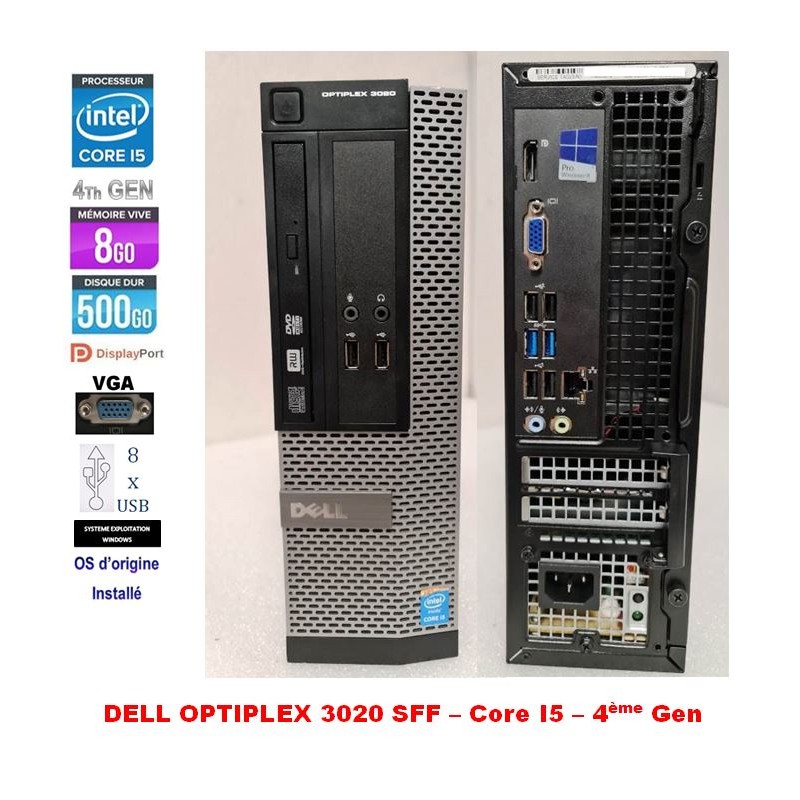 PC Dell Optiplex 3020 SFF i5-4590 3.30GHz 4-Core 8 Go RAM 500Go SATA 3.5'' DVD 8xUSB DP VGA Windows