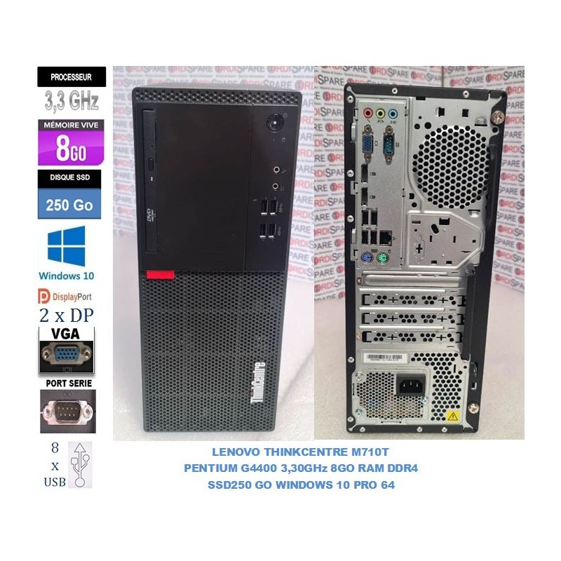 Lenovo thinkcenter M710t Pentium G4400 3.3Ghz 8Gb SSD250  W10 Pro 64_2xDP VGA