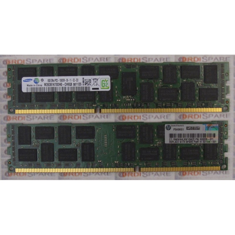 8Gb 2Rx4 PC3-10600R DDR3-1333MHz memory module HP P/N 500205-071 Samsung M393B1K70DH0-CH9Q8