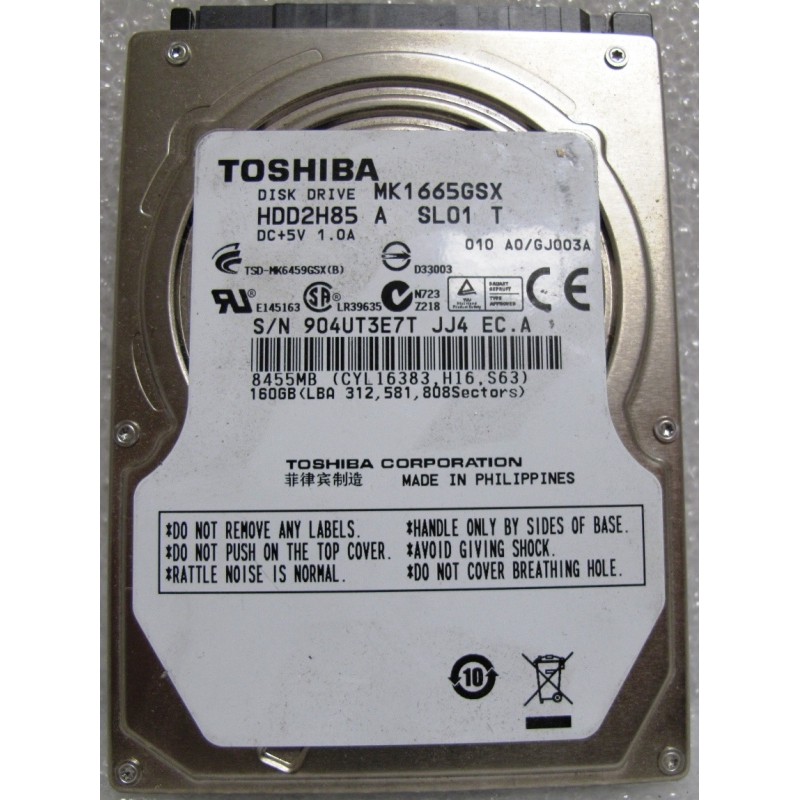 Disque Toshiba MK1665GSX 160Gb SATA 5400t 2.5"