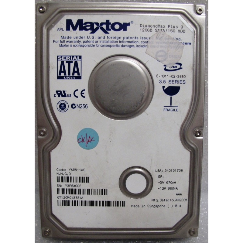 Disque Maxtor 6Y120M013731A 120Gb SATA 7200t 3.5"