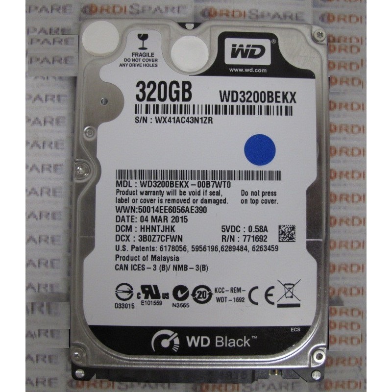 320GB SATA 7200t 2.5" HARD DISK DRIVE WD3200BEKX 