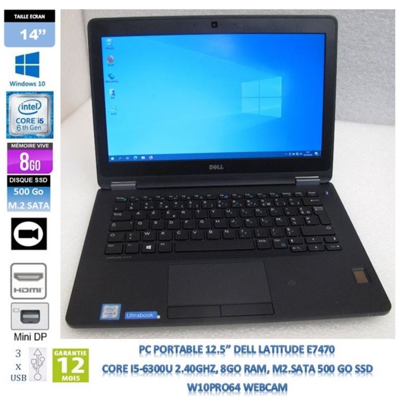 14'' Laptop Dell Latitude E7470 Core i5-6300U 2.40Ghz 8Gb RAM m2.SATA 500GB SSD HD graphics 520, WEBCAM