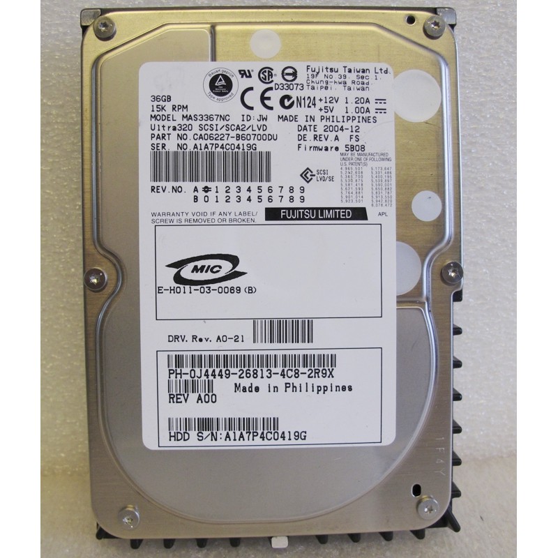 Dell 0J4449 36Gb SCSI SCA 15K 3.5" HDD, FUJITSU MAS3367NC