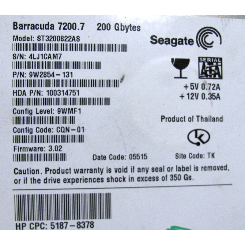 Seagate ST3200822AS 200Gb SATA 7200t 3.5" Hard Disk Drive