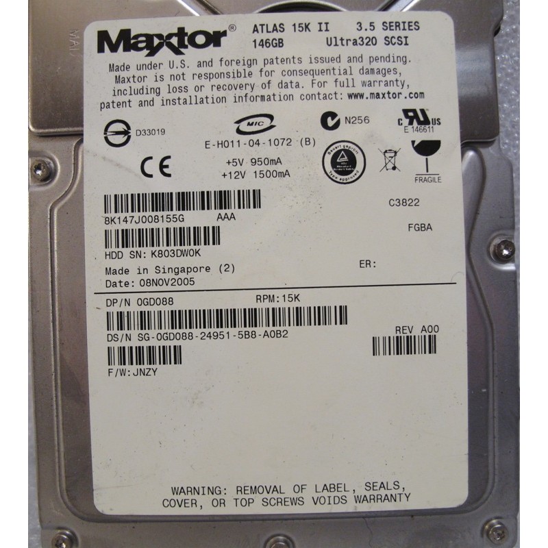 Disque Maxtor 0GD088 146Gb SCSI 15K 3.5"