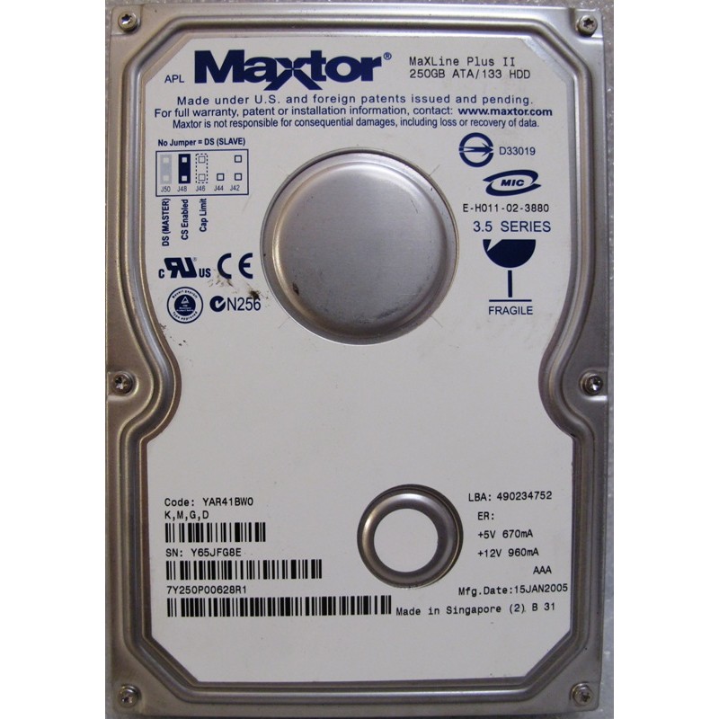 Disque Maxtor 7Y250P00628R1 250Gb IDE 7200t 3.5"