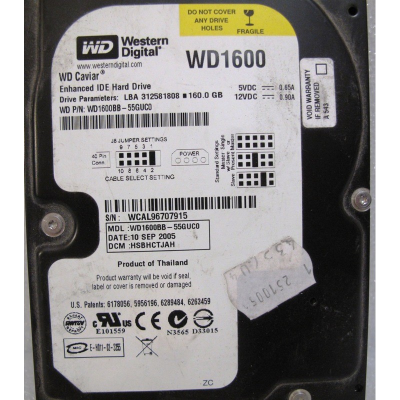 HDD 160Gb 7200RPM IDE 3.5" Western Digital WD1600BB-55GUC0 