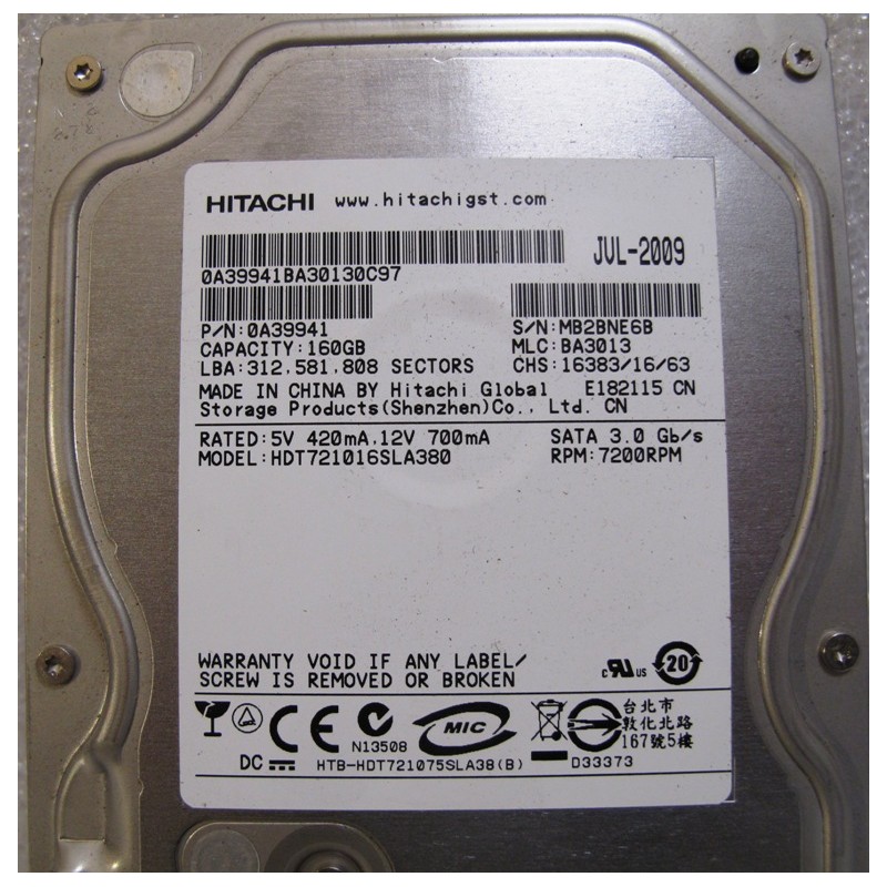 Disque Hitachi 0A39941 160Gb SATA 7200t 3.5"