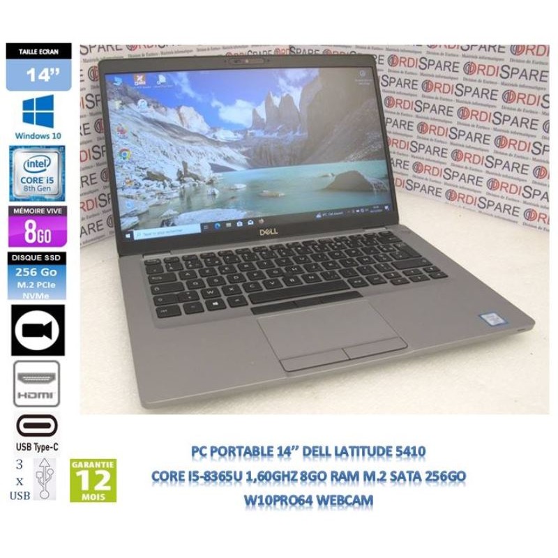 PC Portable 14'' DELL Latitude 5410 i5-8365U 1.60GHz 8GB RAM SSD M.2 250Gb W10, Webcam, HDMI, USB-C,3xUSB