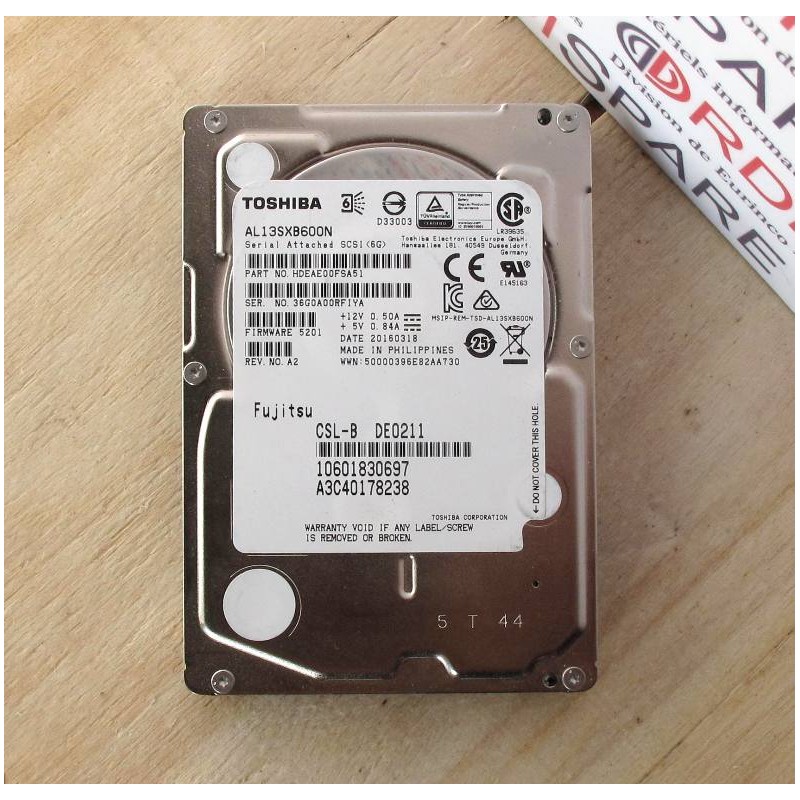 Disque 600GB 15K SAS 2.5 FUJITSU 10601830697 A3C40178238 - Toshiba AL13SXB600N P/N HDEAE00FSA51
