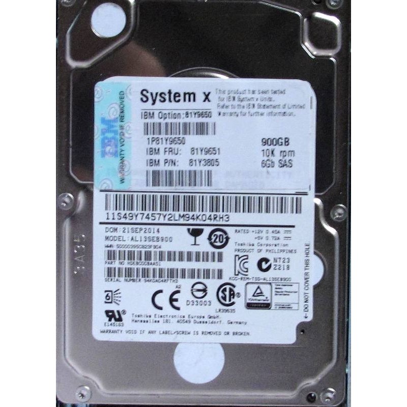 HDD 900GB 10K SAS 2.5 6Gbs IBM PN 81Y3805 IBM FRU 81Y9651