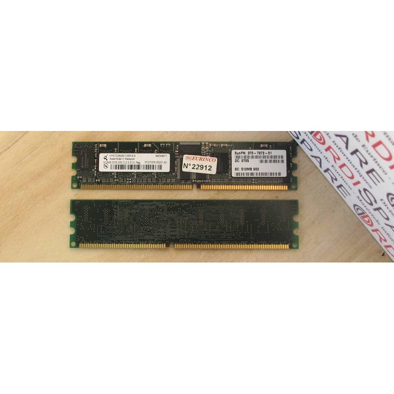 Mémoire 512Mb PC2700 DDR-333MHz ECC SUN 370-7972 - Infineon HYS72D64301HBR-6-B SF V215 Mémoire 512Mb PC2700 DDR-333MHz ECC SUN 370-7972 - Infineon HYS72D64301HBR-6-B SF V215